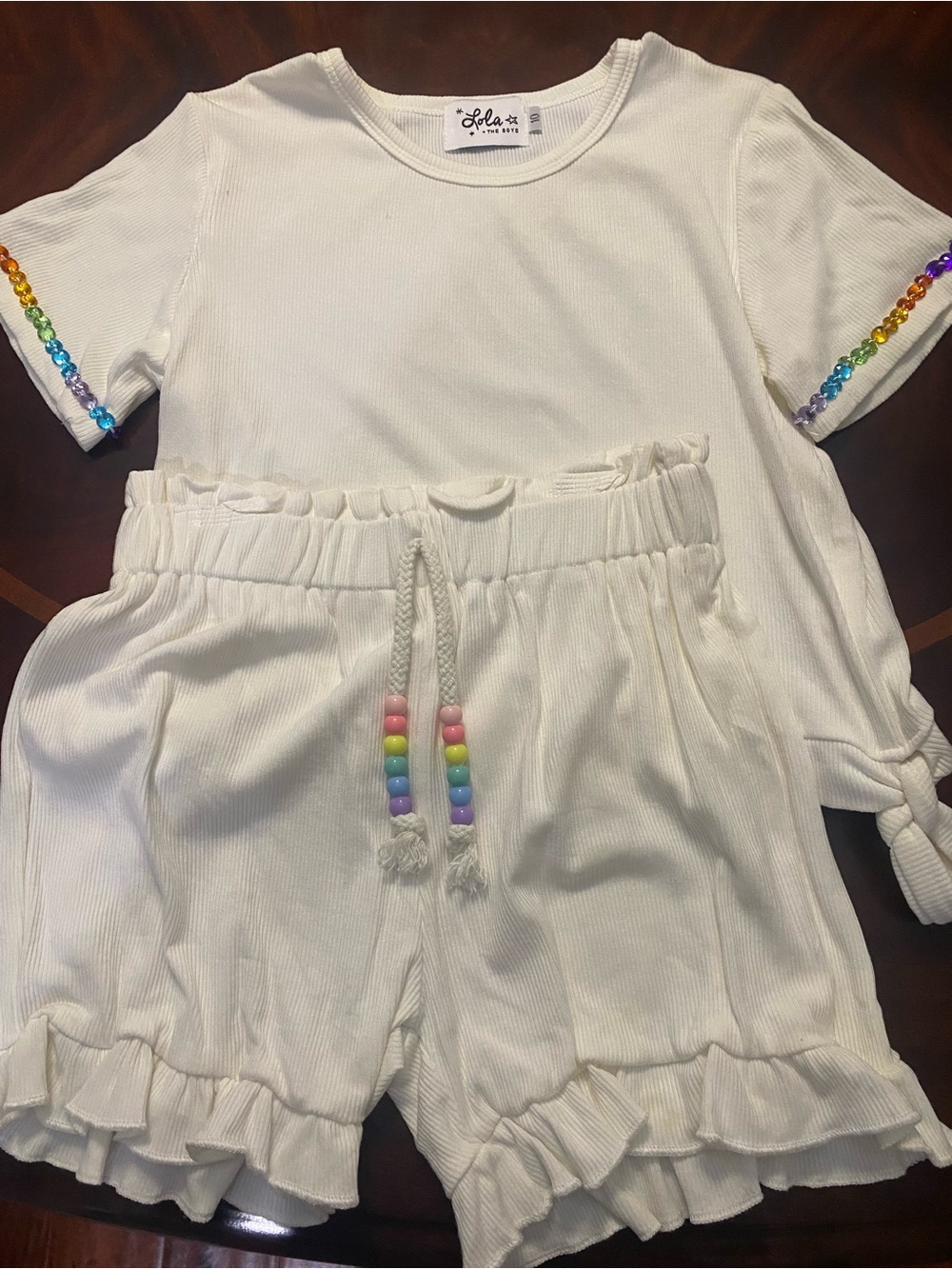 Lola + The Boys Candy Beaded Short Set NWOT (white and pink set)